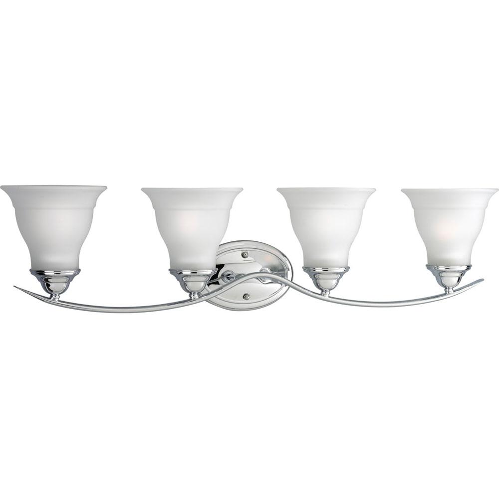 Progress Lighting Trinity Collection Four-Light Polished Chrome Etched Glass Traditional Bath Vanity Light