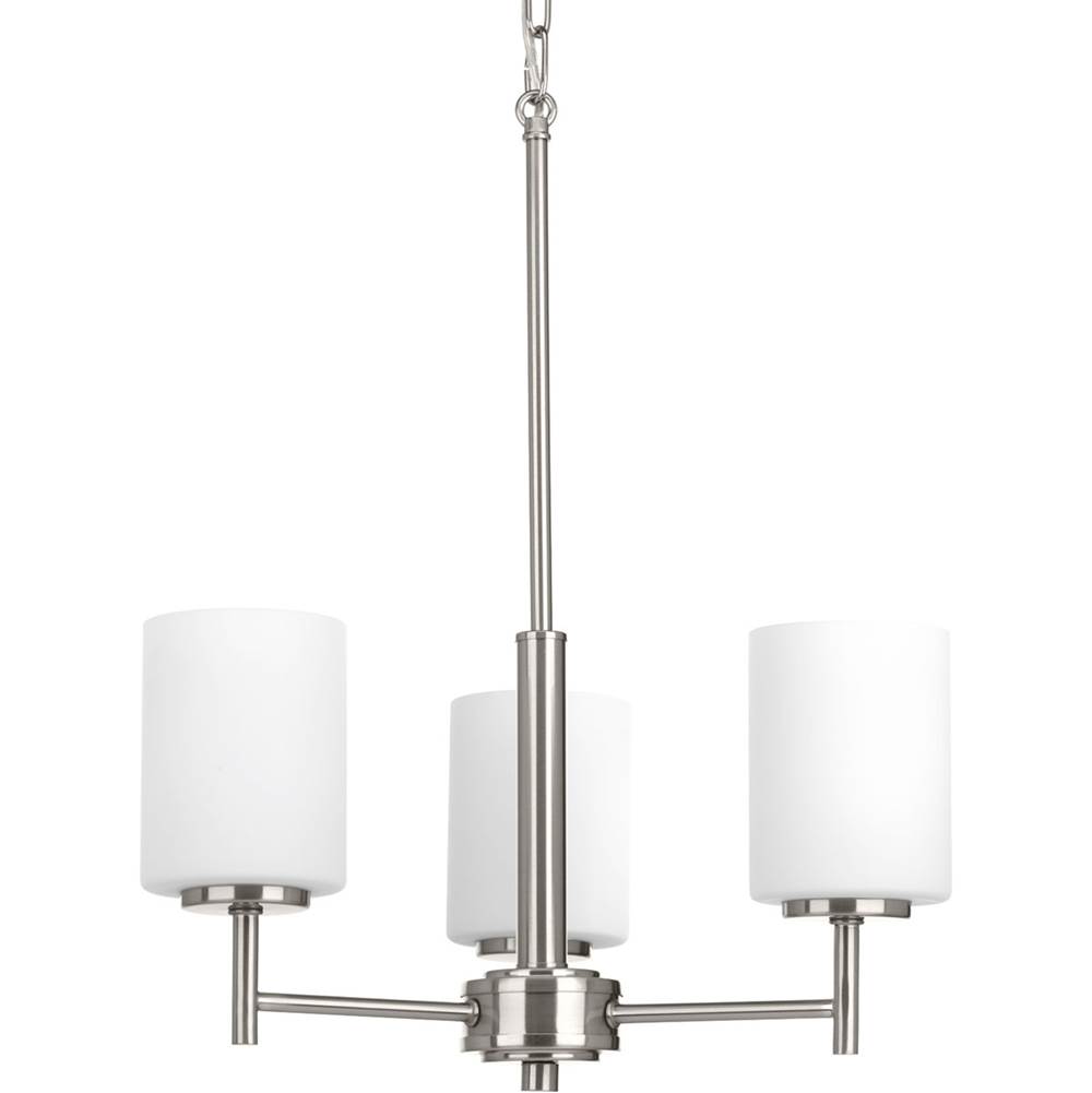 Progress Lighting Replay Collection Three-Light Brushed Nickel Etched Glass Modern Chandelier Light