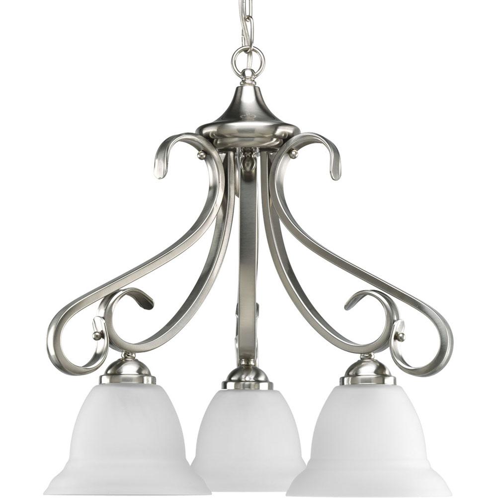Progress Lighting Torino Collection Three-Light Brushed Nickel Etched Glass Transitional Chandelier Light