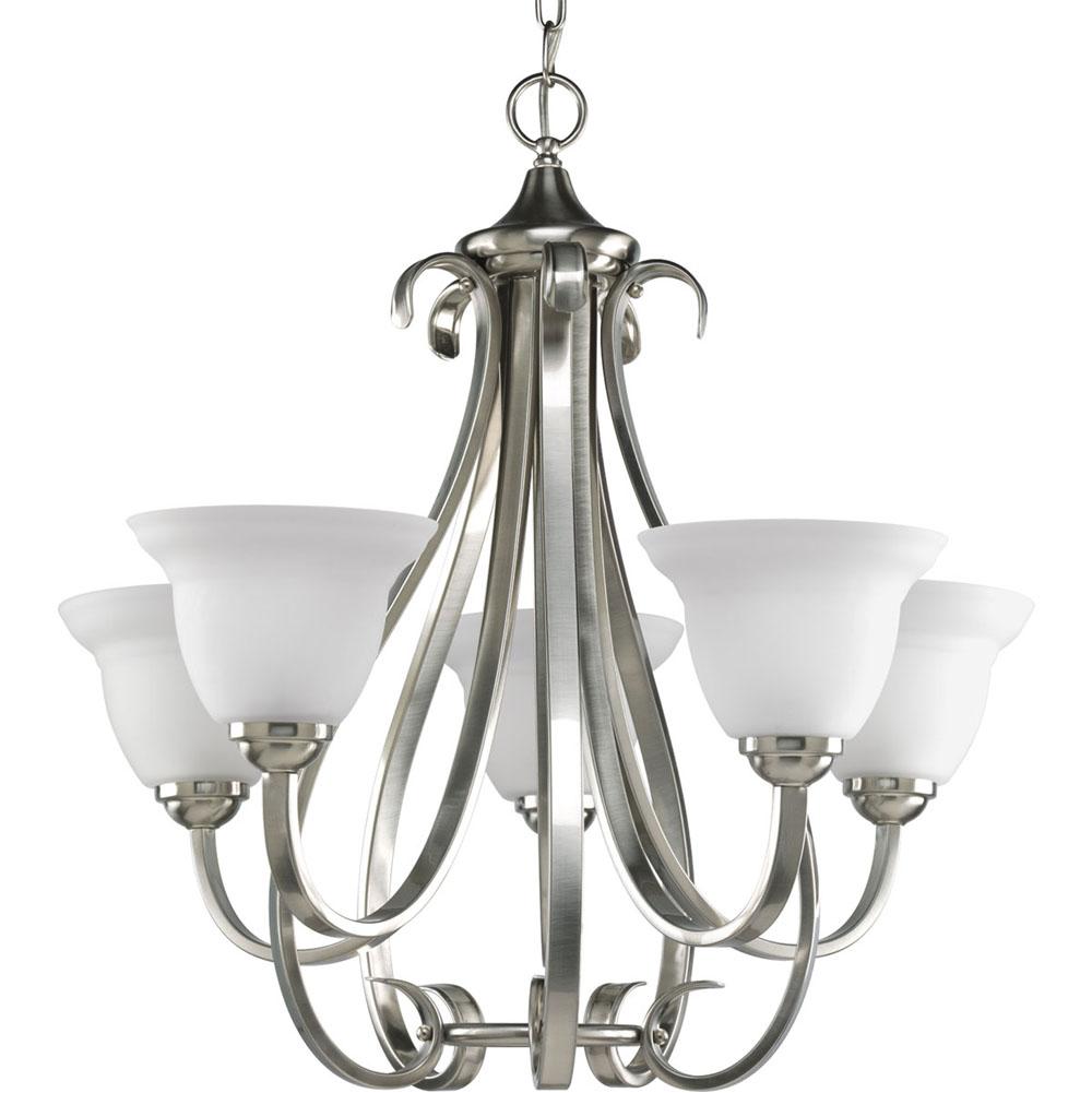 Progress Lighting Torino Collection Five-Light Brushed Nickel Etched Glass Transitional Chandelier Light
