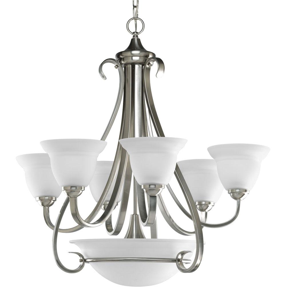 Progress Lighting Torino Collection Six-Light Brushed Nickel Etched Glass Transitional Chandelier Light