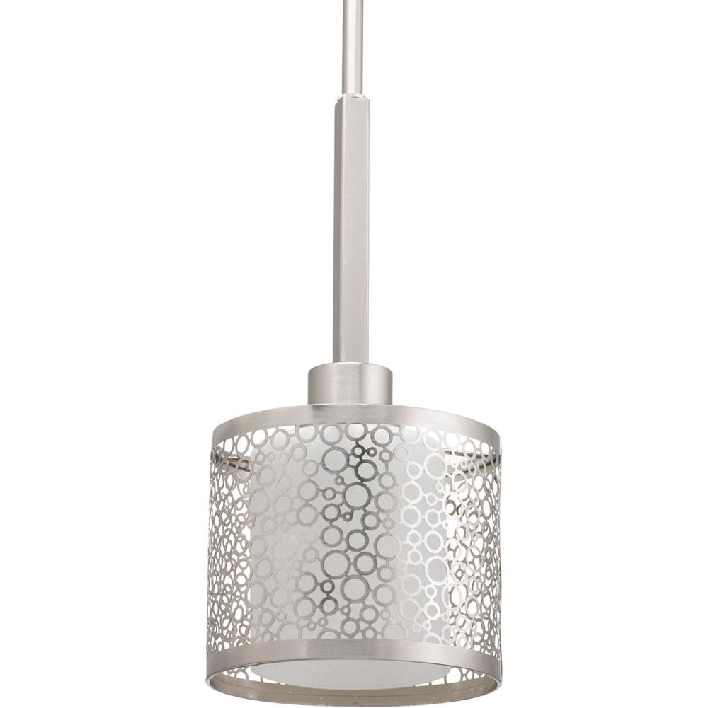 Progress Lighting Mingle Collection One-Light Brushed Nickel Etched Parchment Glass Global Mini-Pendant Light