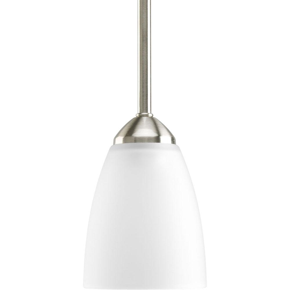Progress Lighting Gather Collection One-Light Brushed Nickel Etched Glass Traditional Mini-Pendant Light