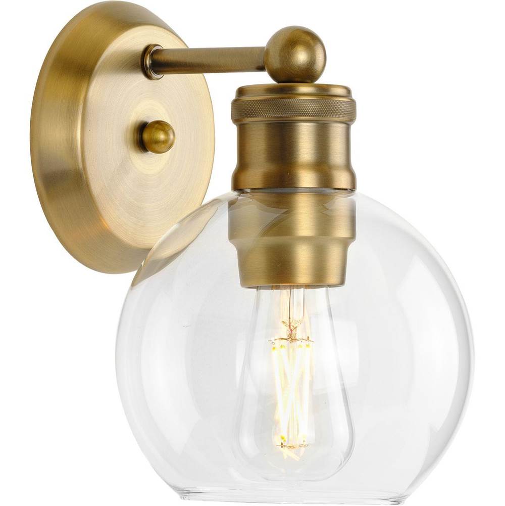 Progress Lighting Hansford Collection  One-Light Vintage Brass Clear Glass Farmhouse Bath Vanity Light