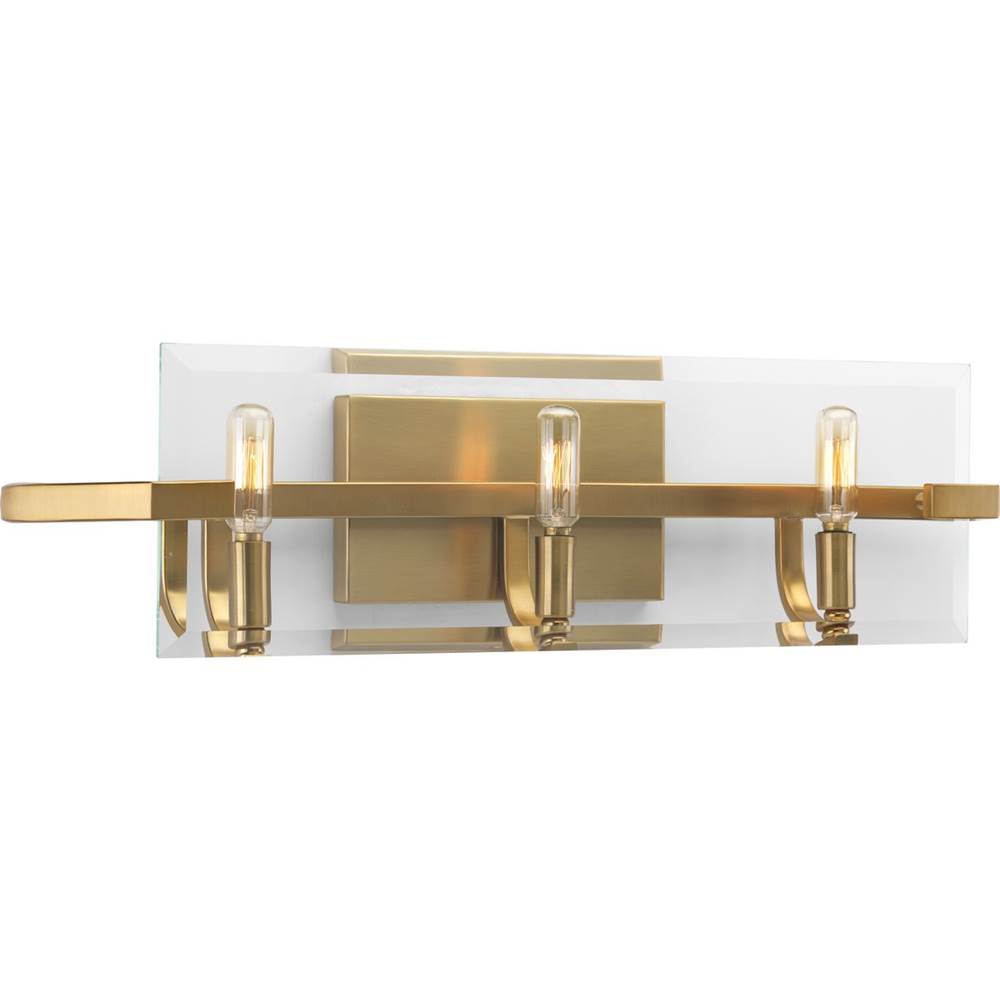 Progress Lighting Cahill Collection Three-Light Brushed Bronze Clear Glass Luxe Bath Vanity Light