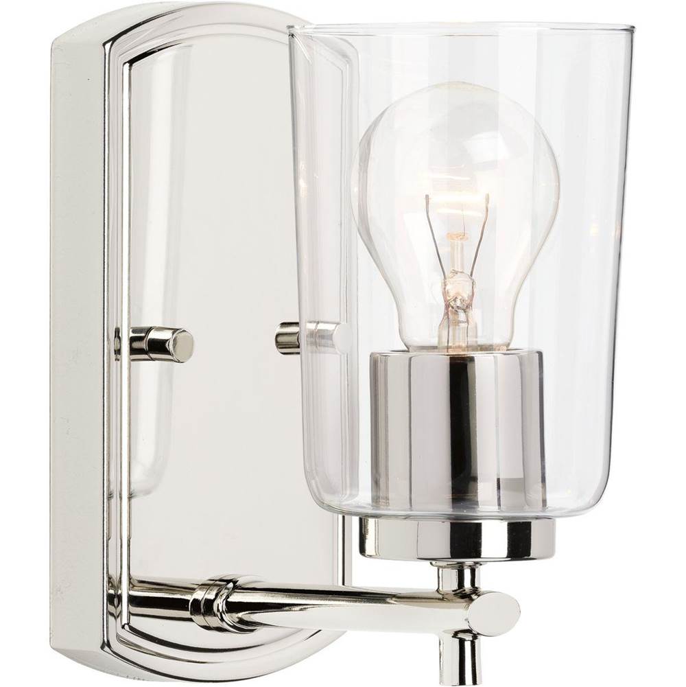 Progress Lighting Adley Collection One-Light Polished Nickel Clear Glass New Traditional Bath Vanity Light