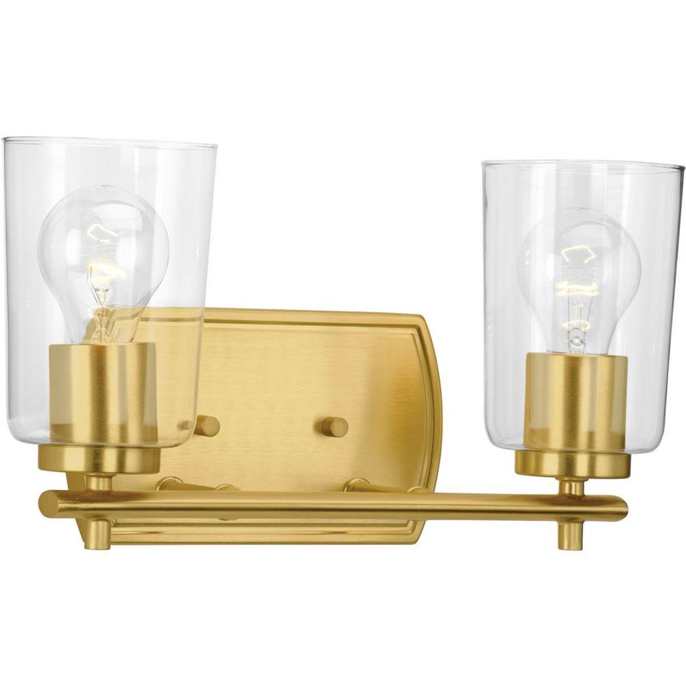 Progress Lighting Adley Collection Two-Light Satin Brass Clear Glass New Traditional Bath Vanity Light
