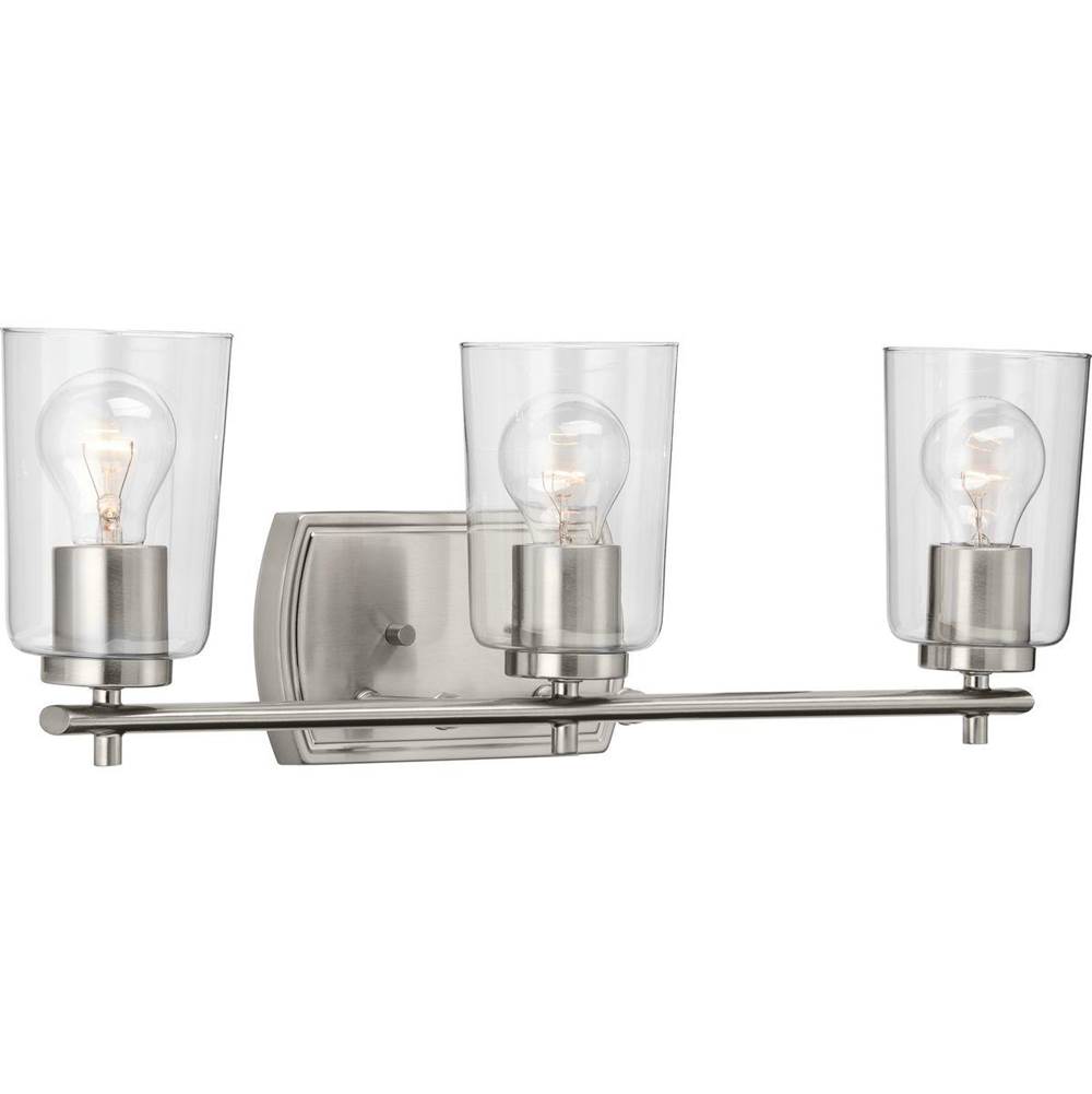 Progress Lighting Adley Collection Three-Light Brushed Nickel Clear Glass New Traditional Bath Vanity Light