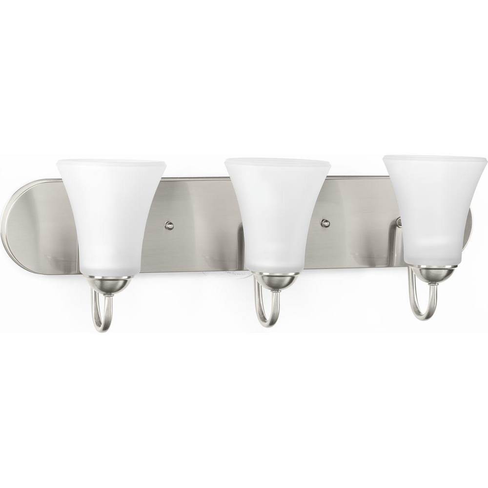Progress Lighting Classic Collection Three-Light Brushed Nickel Etched Glass Traditional Bath Vanity Light