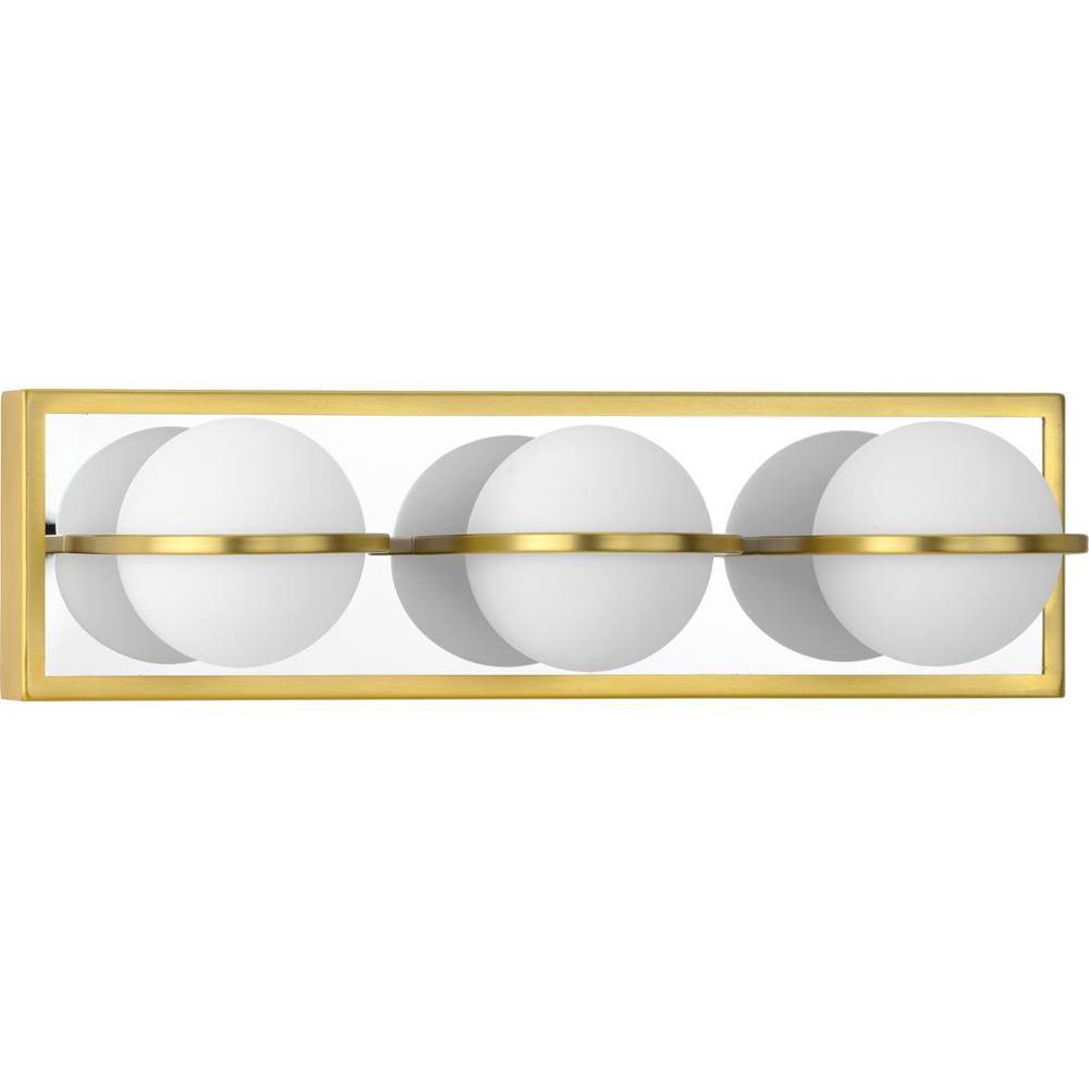 Progress Lighting Pearl LED Collection Three-Light Satin Brass and Opal Glass Modern Style Bath Vanity Wall Light