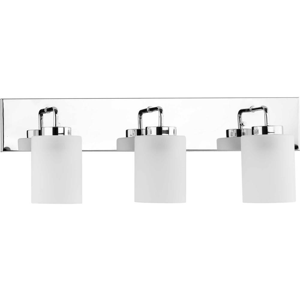 Progress Lighting Merry Collection Three-Light Polished Chrome and Etched Glass Transitional Style Bath Vanity Wall Light