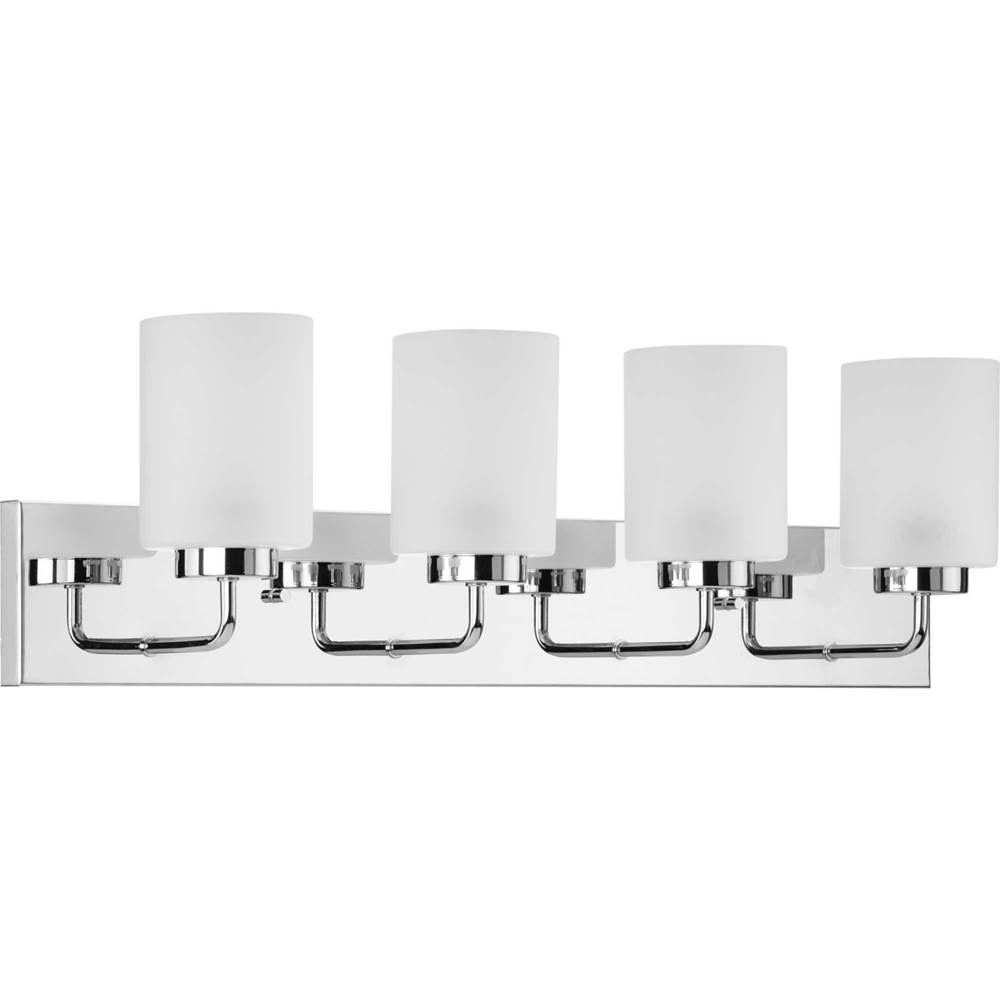 Progress Lighting Merry Collection Four-Light Polished Chrome and Etched Glass Transitional Style Bath Vanity Wall Light