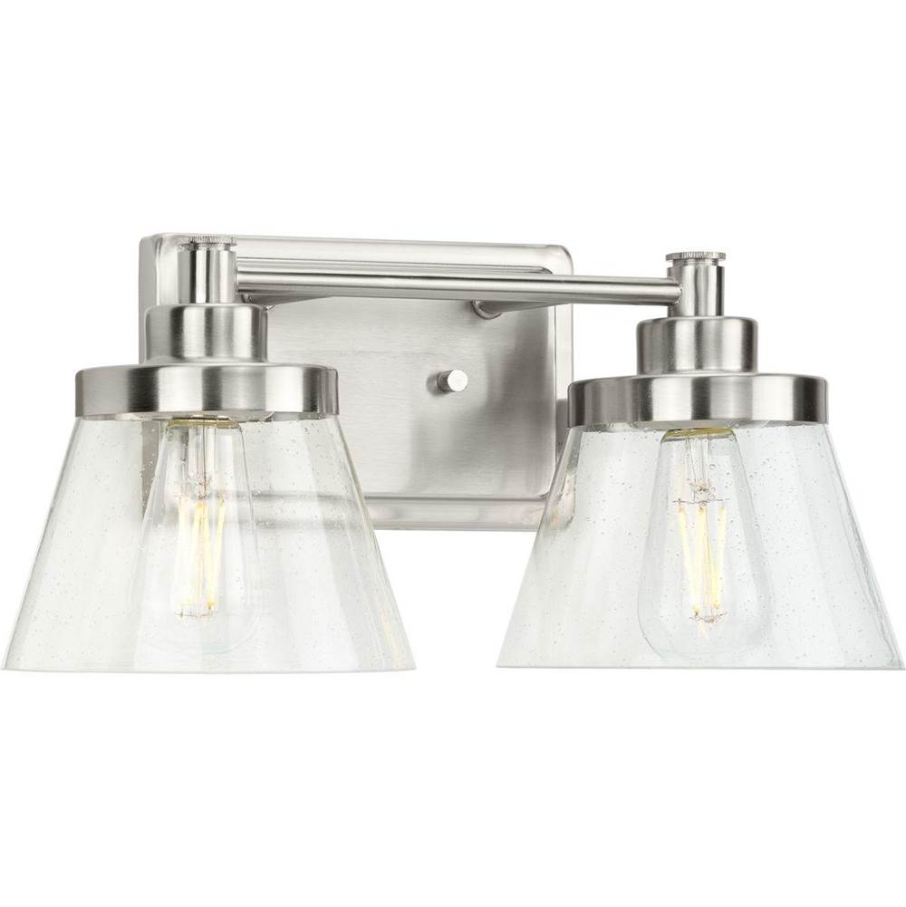 Progress Lighting Hinton Collection Two-Light Brushed Nickel Clear Seeded Glass Farmhouse Bath Vanity Light