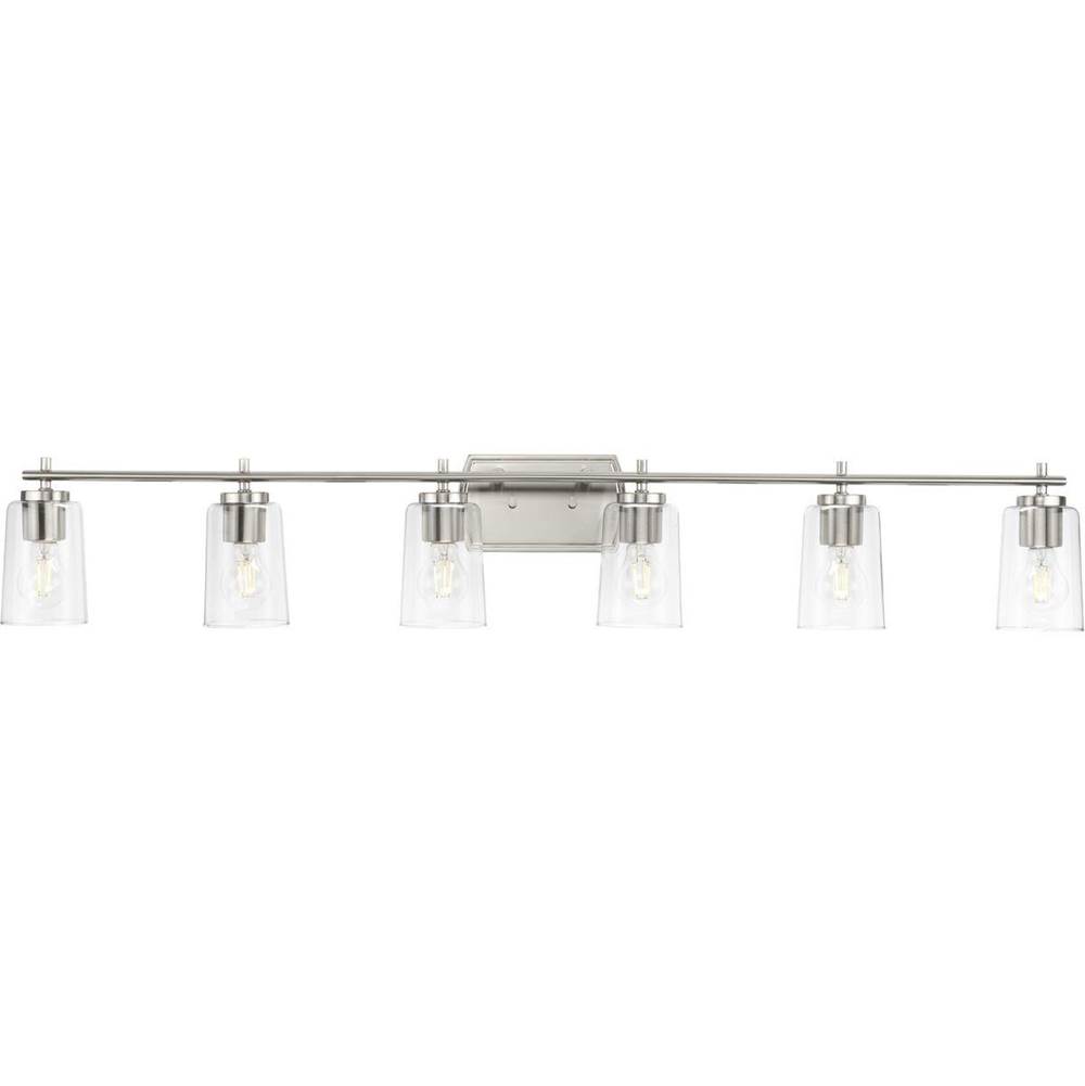 Progress Lighting Adley Collection Six-Light New Traditional Brushed Nickel Clear Glass Bath Vanity Light