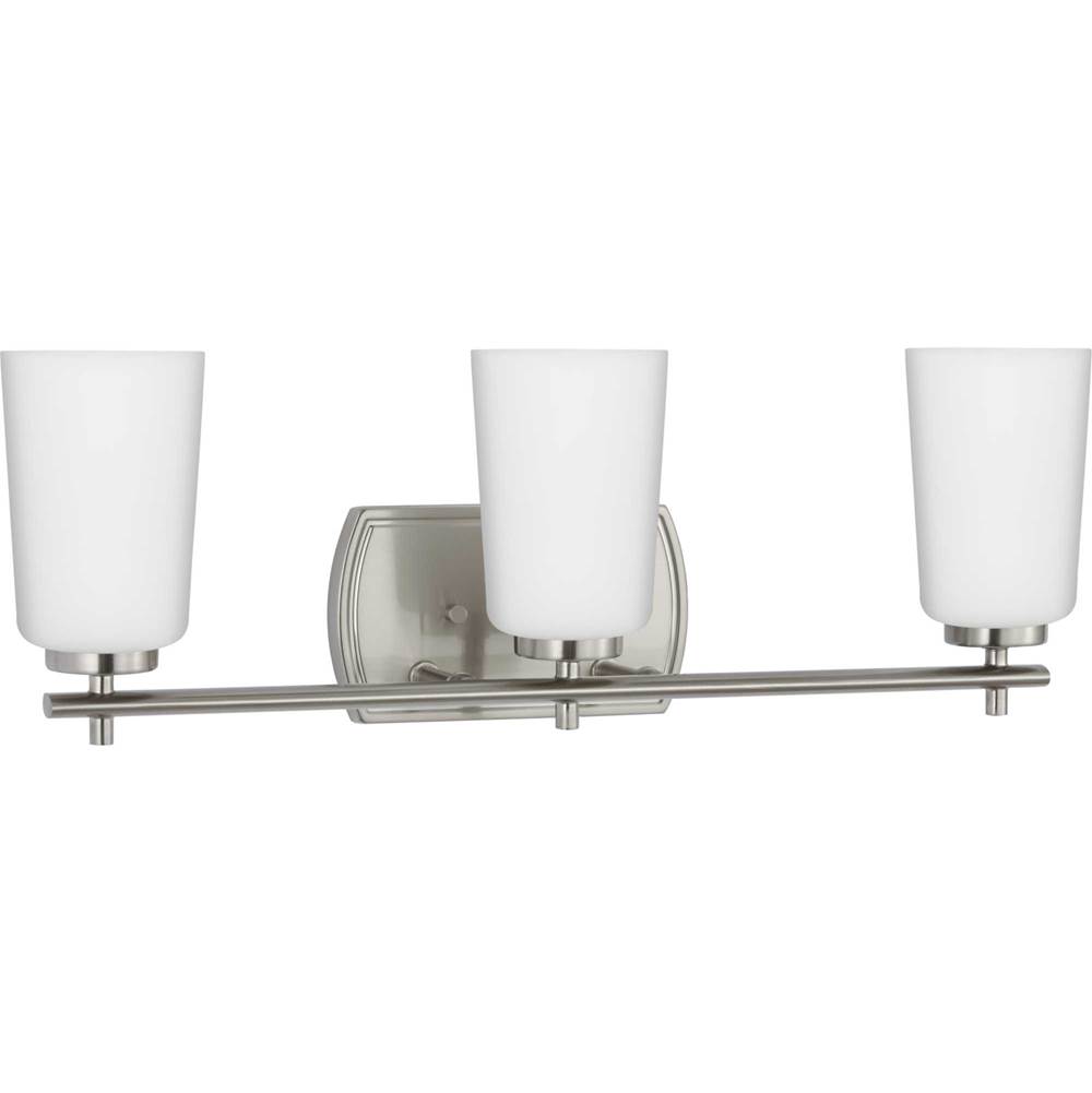 Progress Lighting Adley Collection Three-Light Brushed Nickel Etched Opal Glass New Traditional Bath Vanity Light