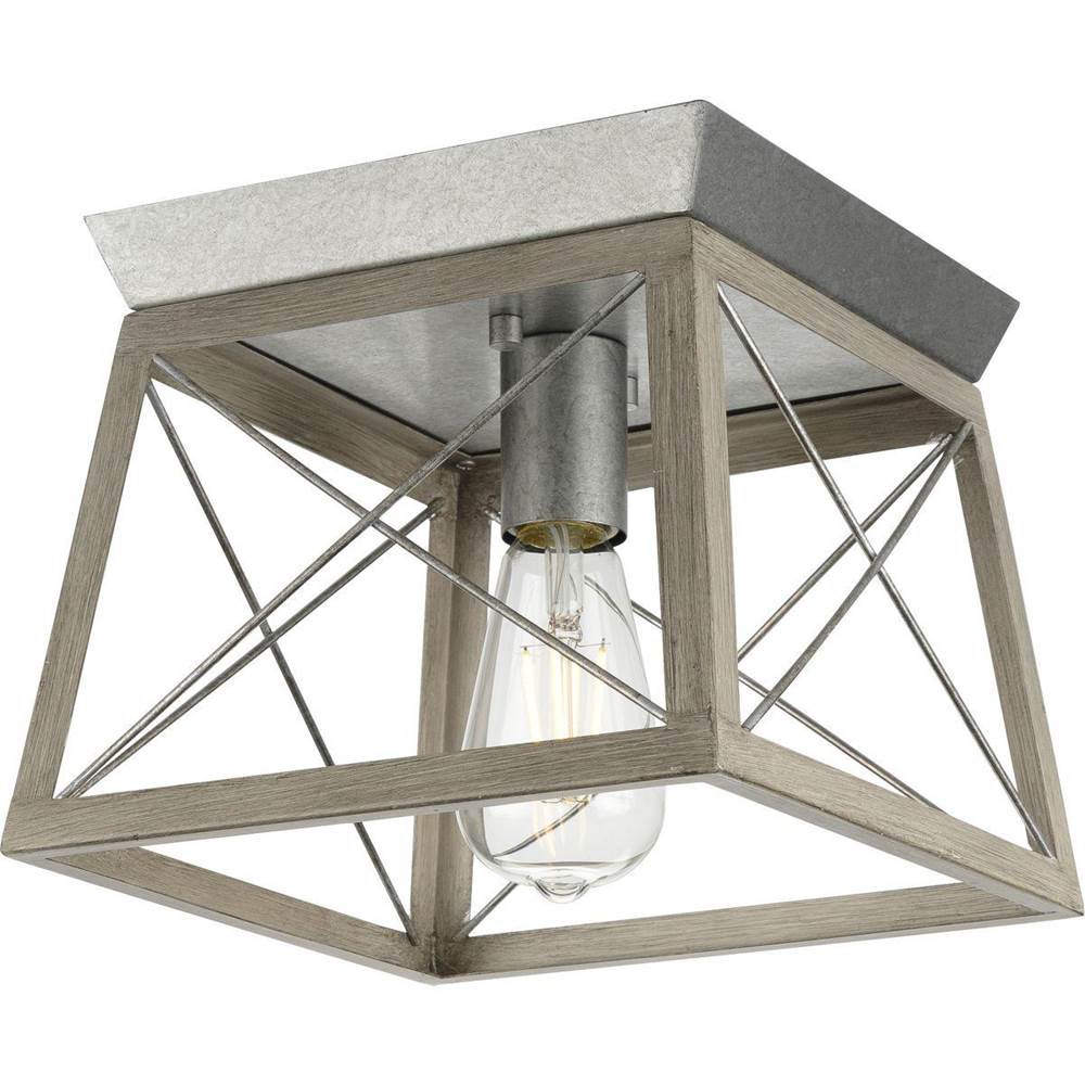 Progress Lighting Briarwood Collection One-Light Galvanized and Bleached Oak Farmhouse Style Flush Mount Ceiling Light