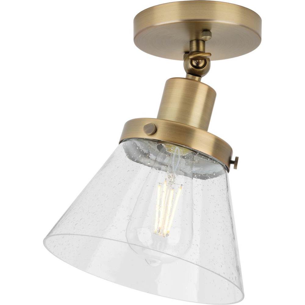 Progress Lighting Hinton Collection One-Light Vintage Brass and Seeded Glass Vintage Style Ceiling Light