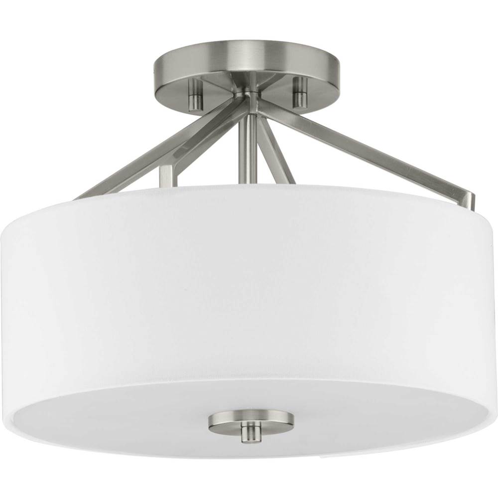 Progress Lighting Goodwin Collection 13 in. Two-Light Brushed Nickel Modern Farmhouse Semi-Flush Mount Convertible