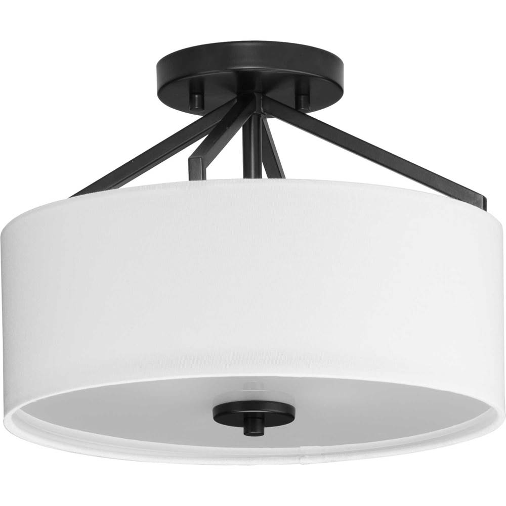 Progress Lighting Goodwin Collection 13 in. Two-Light Brushed Nickel Modern Farmhouse Semi-Flush Mount Convertible