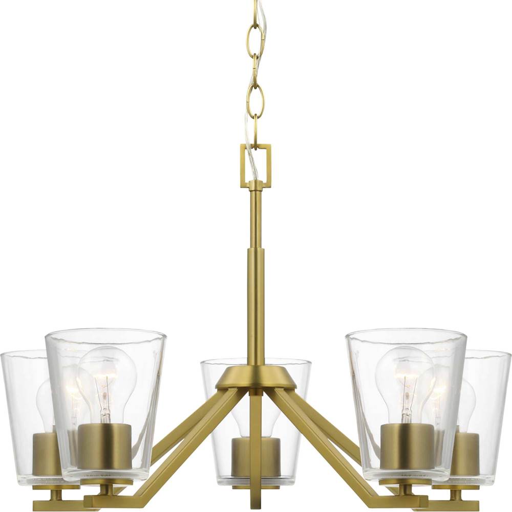Progress Lighting Vertex Collection Five-Light Brushed Gold Clear Glass Contemporary Chandelier