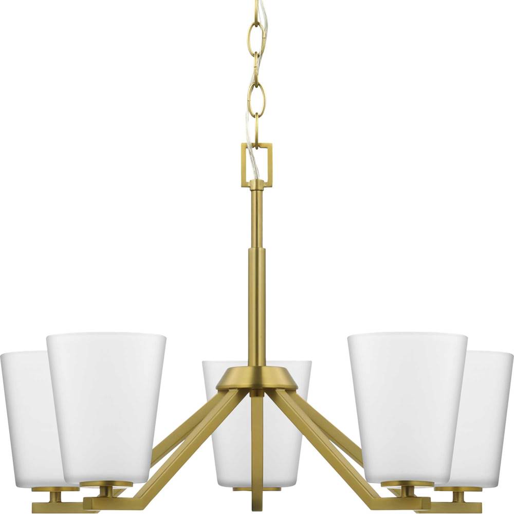 Progress Lighting Vertex Collection Five-Light Brushed Gold Etched White Contemporary Chandelier