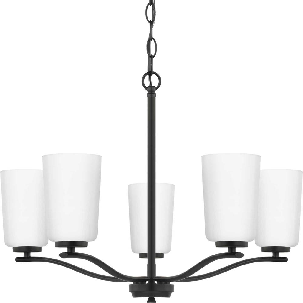 Progress Lighting Adley Collection Five-Light Matte Black Etched White Glass New Traditional Chandelier