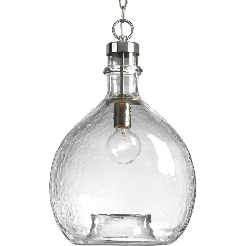 Progress Lighting Zin Collection One-Light Brushed Nickel Clear Textured Glass Global Pendant Light