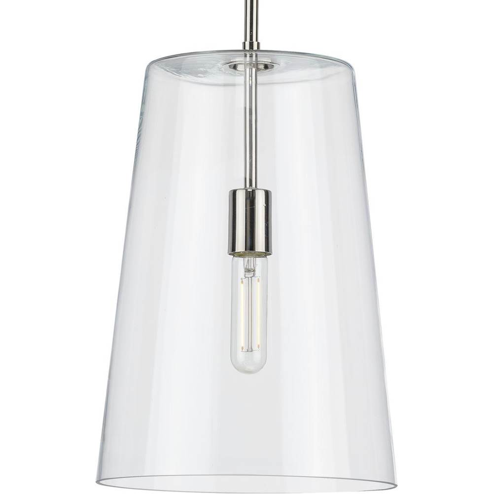 Progress Lighting Clarion Collection One-Light Polished Nickel Clear Glass Coastal Pendant Light