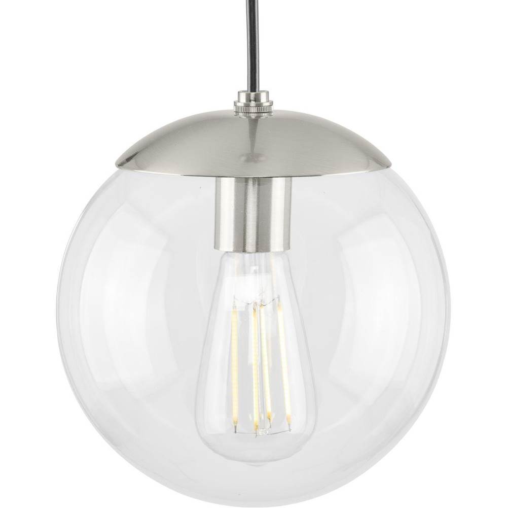 Progress Lighting Atwell Collection 8-inch Brushed Nickel and Clear Glass Globe Small Hanging Pendant Light