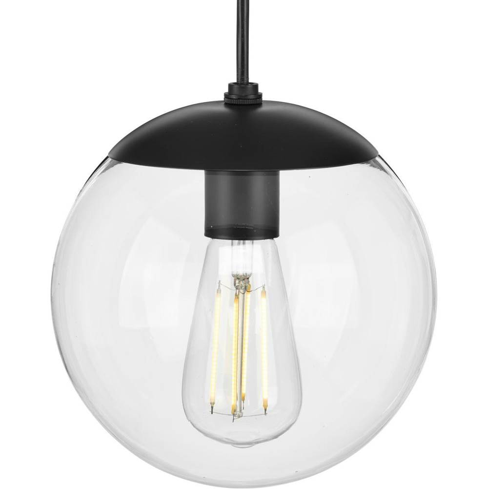 Progress Lighting Atwell Collection 8-inch Matte Black and Clear Glass Globe Small Hanging Pendant Light
