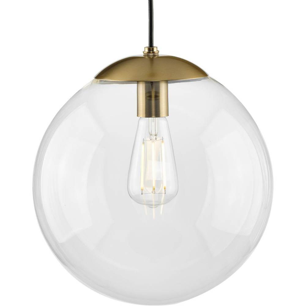 Progress Lighting Atwell Collection 12-inch Brushed Bronze and Clear Glass Globe Large Hanging Pendant Light