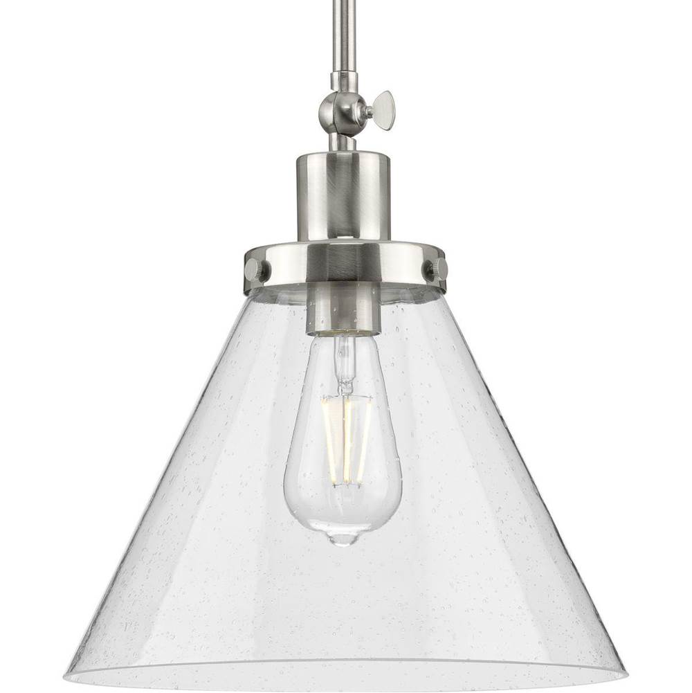 Progress Lighting Hinton Collection One-Light Brushed Nickel and Seeded Glass Vintage Style Hanging Pendant Light