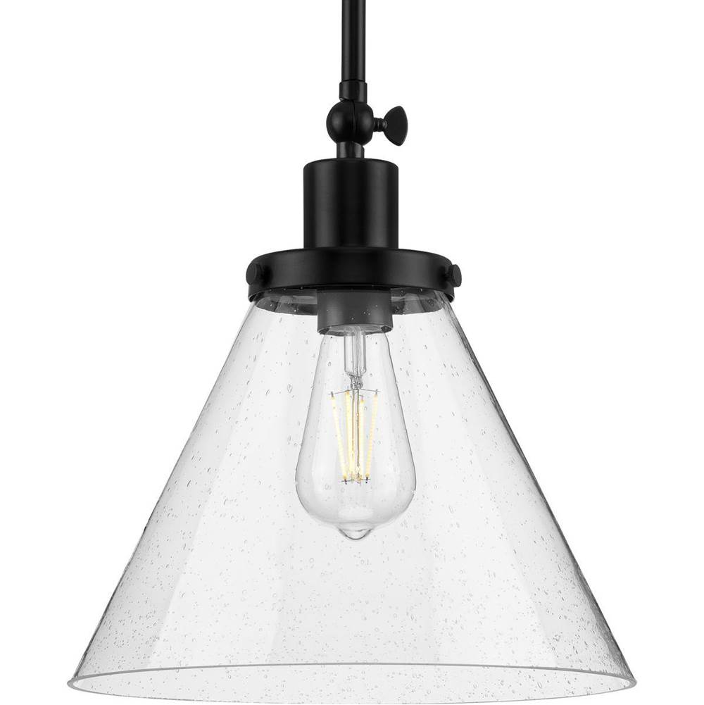 Progress Lighting Hinton Collection One-Light Matte Black and Seeded Glass Vintage Style Hanging Pendant Light