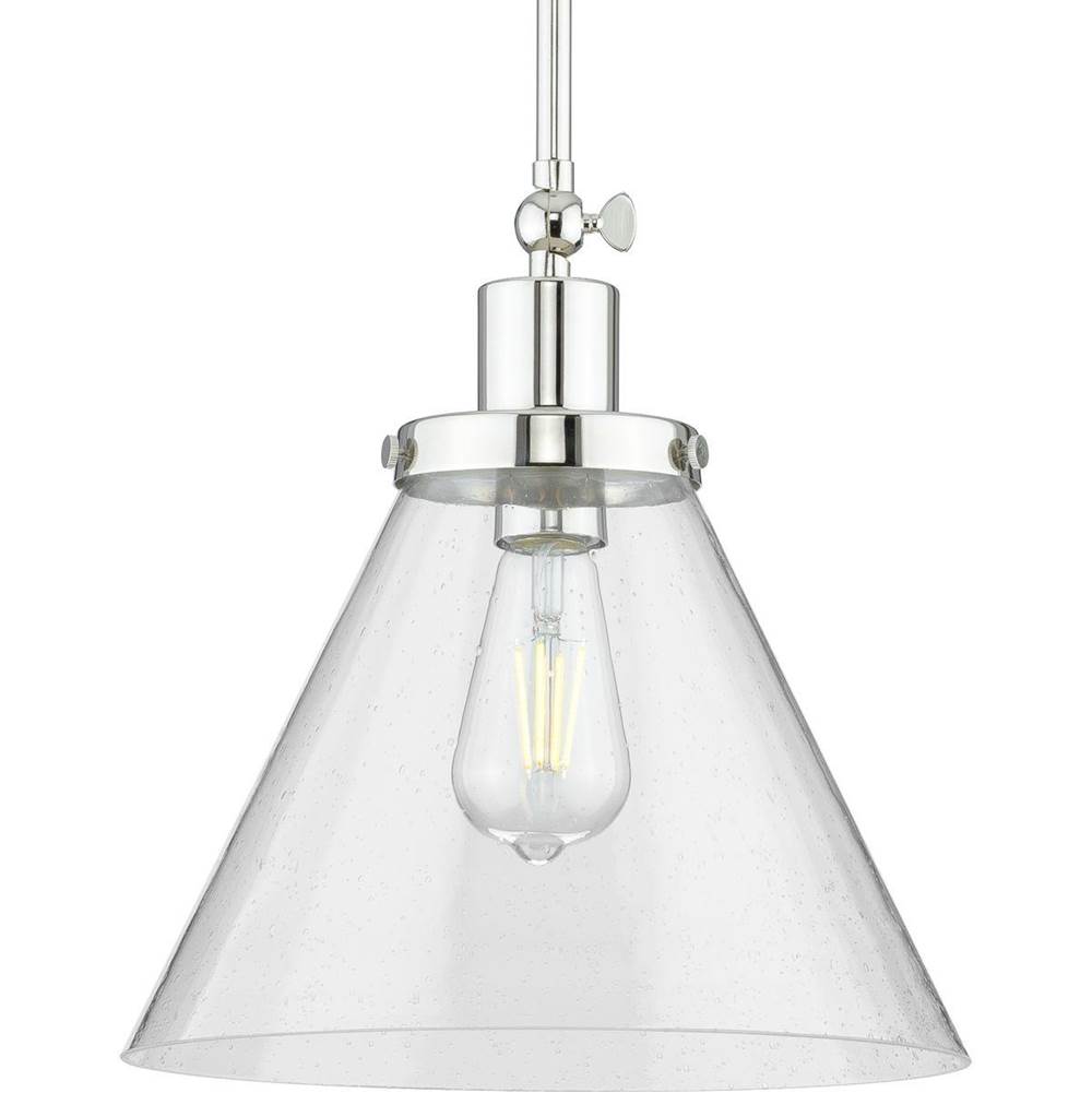 Progress Lighting Hinton Collection One-Light Polished Nickel and Clear Seeded Glass Vintage Style Hanging Pendant Light