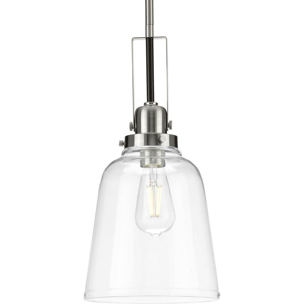 Progress Lighting Rushton Collection One-Light Brushed Nickel/Black and Clear Glass Industrial Style Hanging Pendant Light