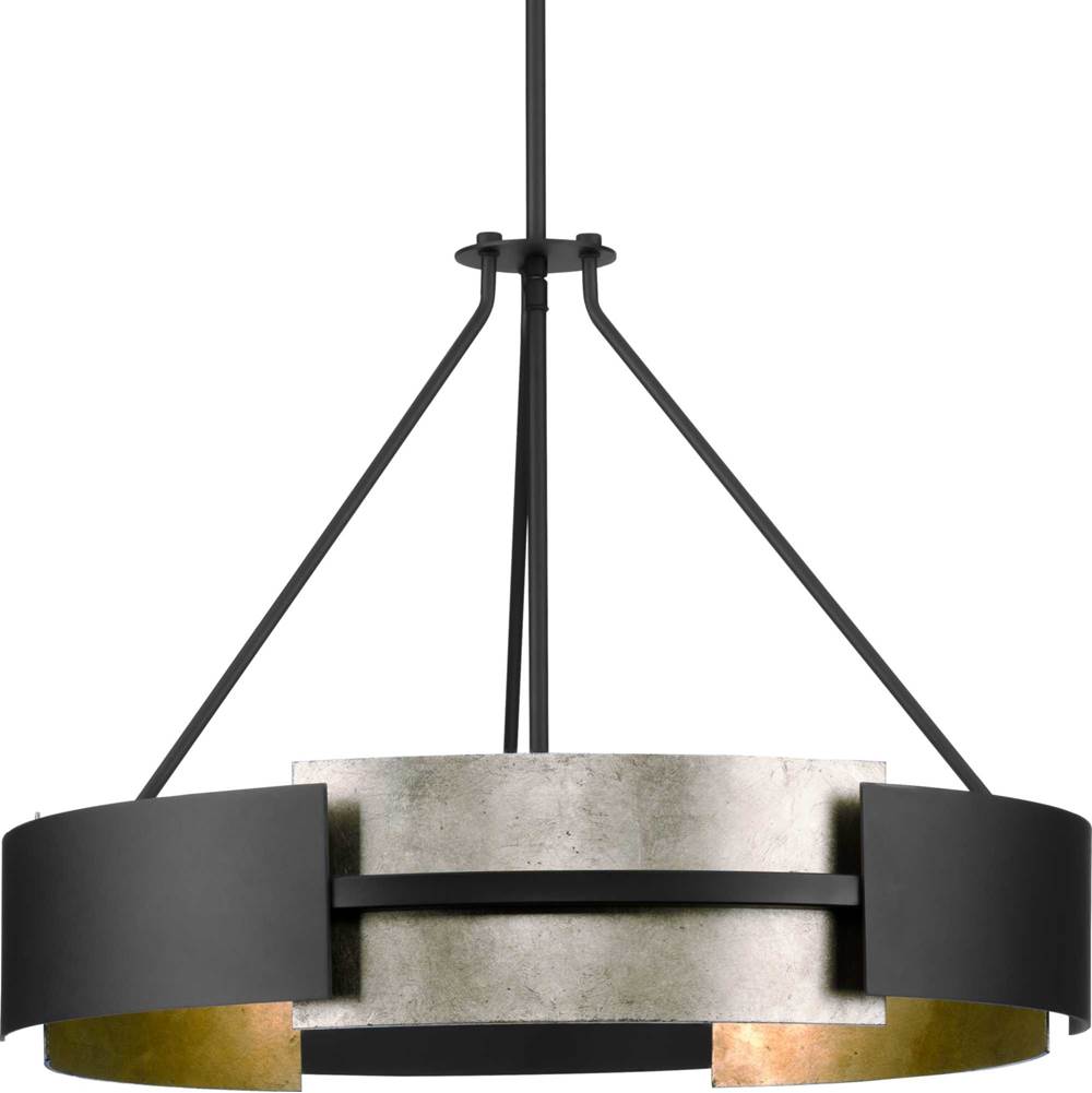 Progress Lighting Lowery Collection Five-Light Matte Black/Aged Silver Leaf Industrial Luxe Pendant