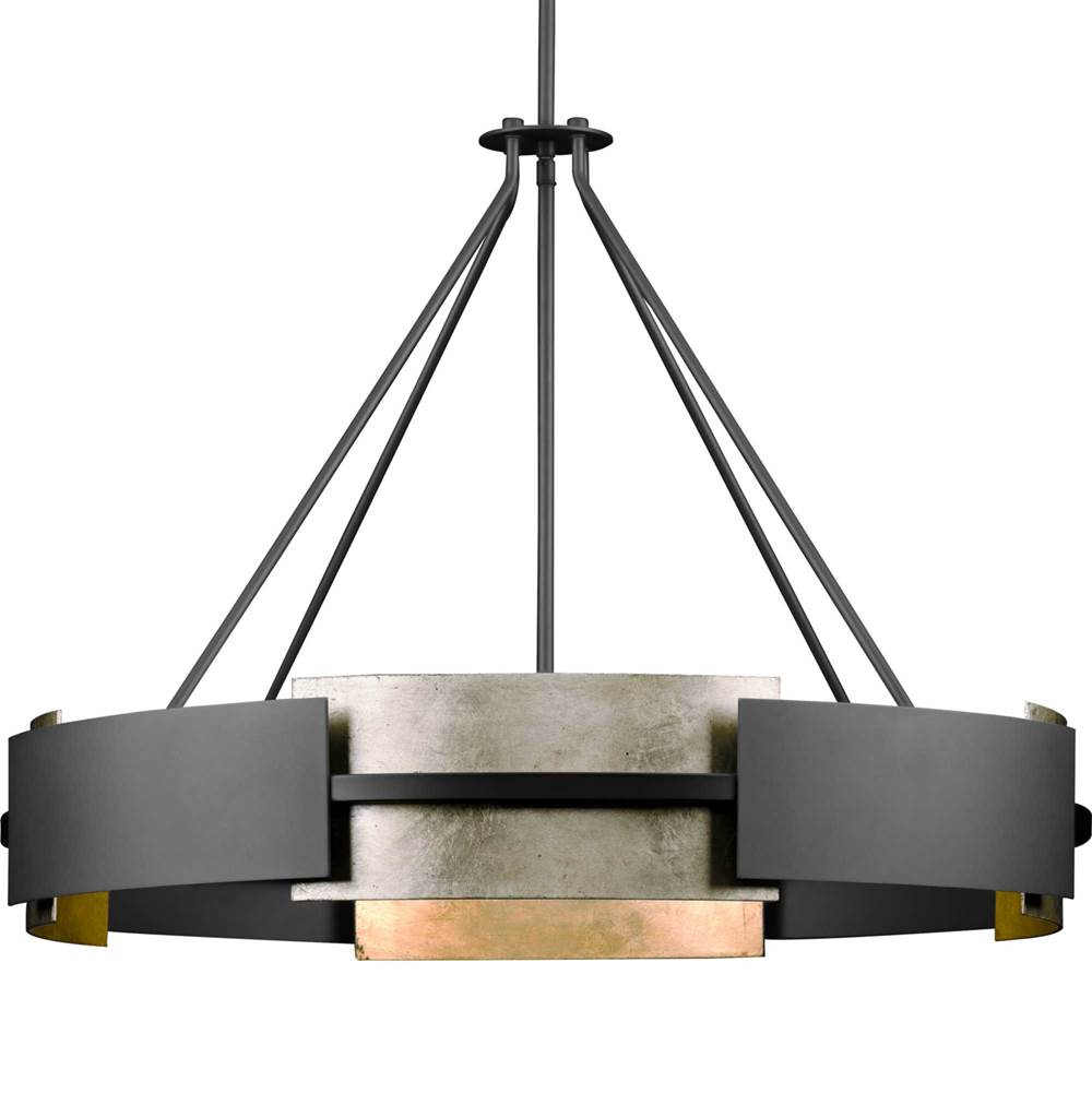 Progress Lighting Lowery Collection Six-Light Matte Black/Aged Silver Leaf Industrial Luxe Pendant