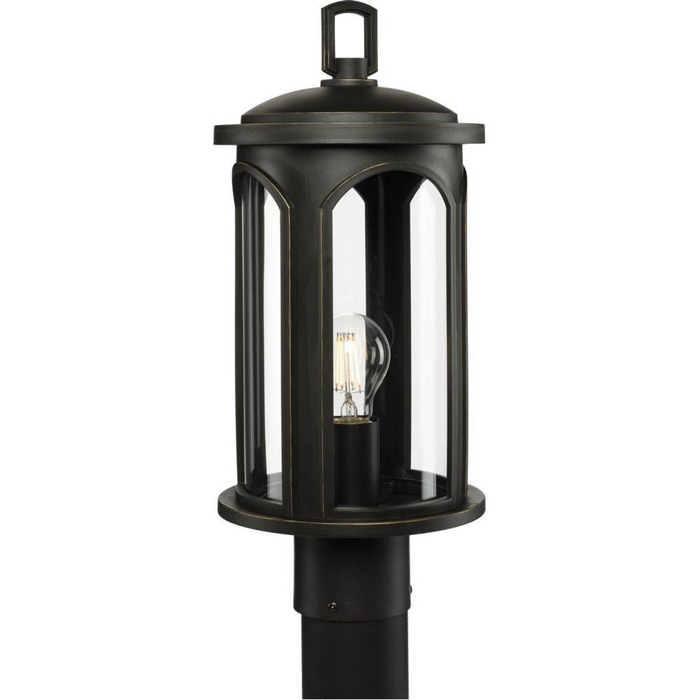Progress Lighting Gables Collection One-Light Antique Bronze and Clear Glass Transitional Style Outdoor Post Lantern with DURASHIELD