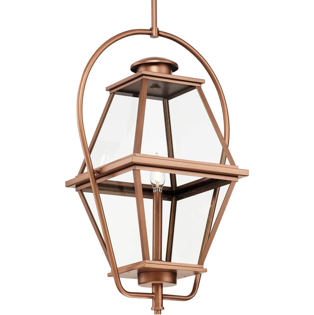 Progress Lighting Bradshaw Collection One-Light Antique Copper Clear Glass Transitional Outdoor Hanging Lantern