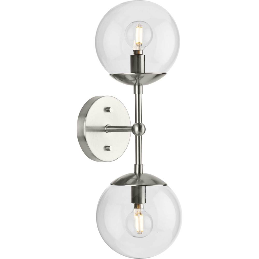 Progress Lighting Atwell Collection Two-Light Brushed Nickel Mid-Century Modern Wall Sconce