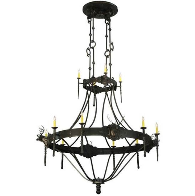 2nd Ave Designs 66.5''W Stag 12 LT Two Tier Chandelier