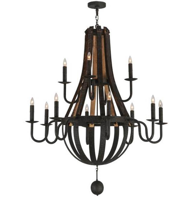 2nd Ave Designs 48''W Barrel Stave Madera 12 LT Two Tier Chandelier