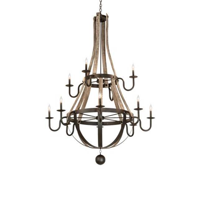 2nd Ave Designs 56'' Wide Barrel Stave Madera 12 Light Two Tier Chandelier