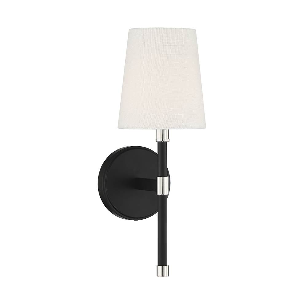 Savoy House Brody 1-Light Wall Sconce in Matte Black with Polished Nickel Accents