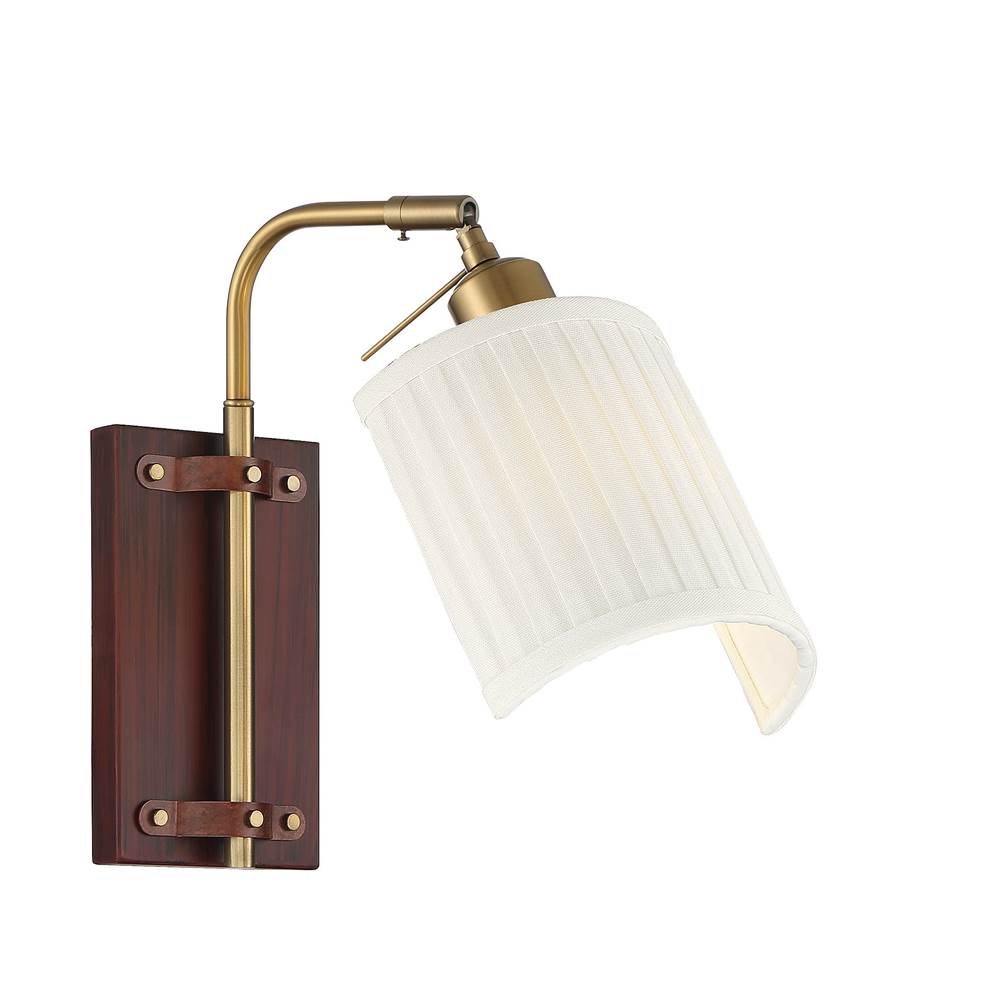 Savoy House 1-Light Adjustable Wall Sconce in Redwood with Natural Brass