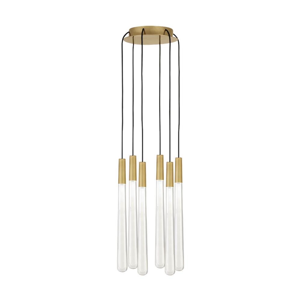 Visual Comfort Modern Collection Sean Lavin Pylon 6-Light Dimmable Led Crystal Light Chandelier With Natural Brass Finish And Crystal Shades
