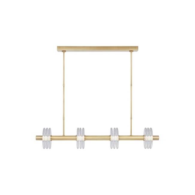 Visual Comfort Modern Collection Kelly Wearstler Laurel 4-Light Dimmable Led Large Linear Chandelier With Natural Brass Finish And Crystal Shades