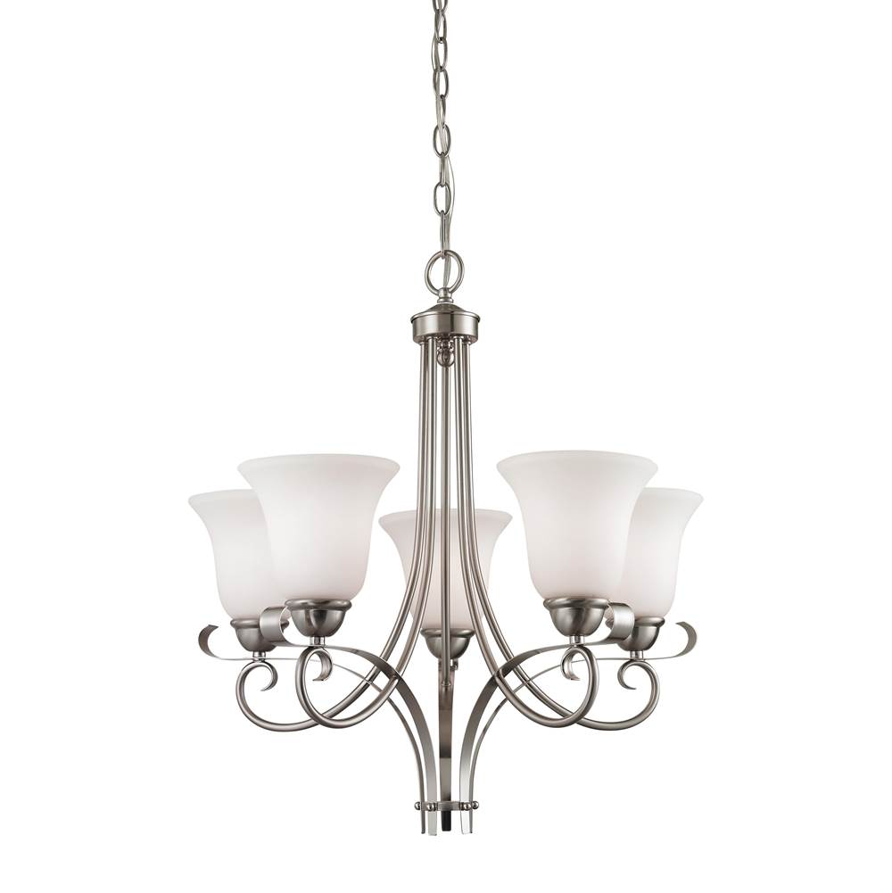 Thomas Lighting Brighton 5-Light Chandelier in Brushed Nickel With White Glass