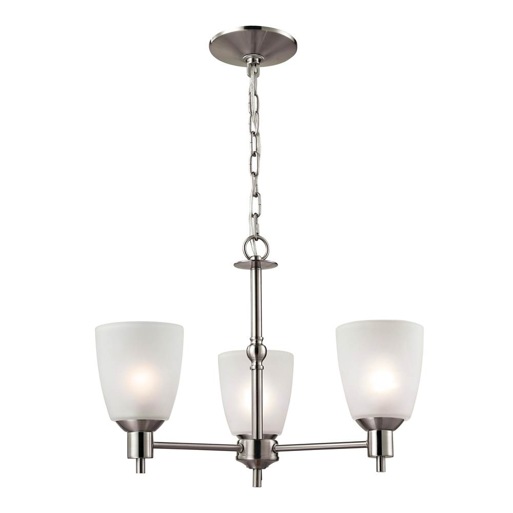Thomas Lighting Jackson 3-Light Chandelier in Brushed Nickel With White Glass
