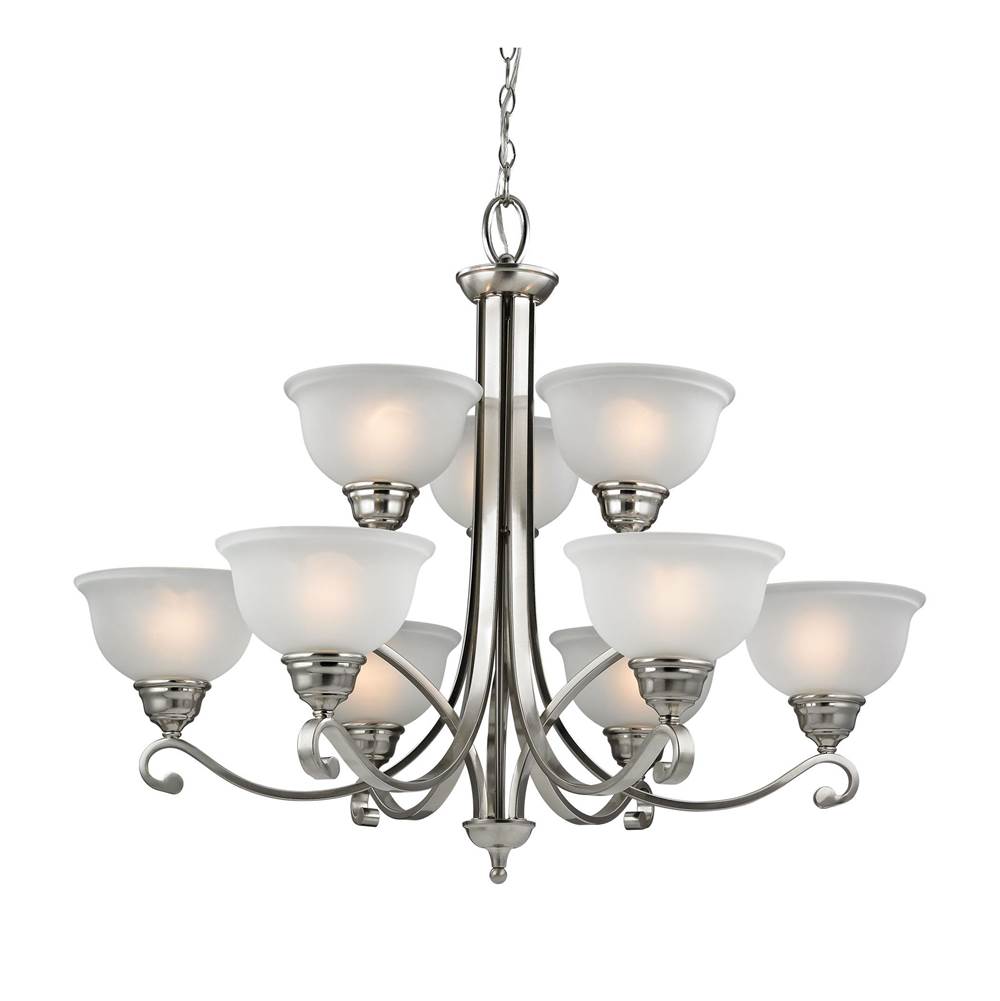 Thomas Lighting Hamilton 9-Light Chandelier in Brushed Nickel with White Glass